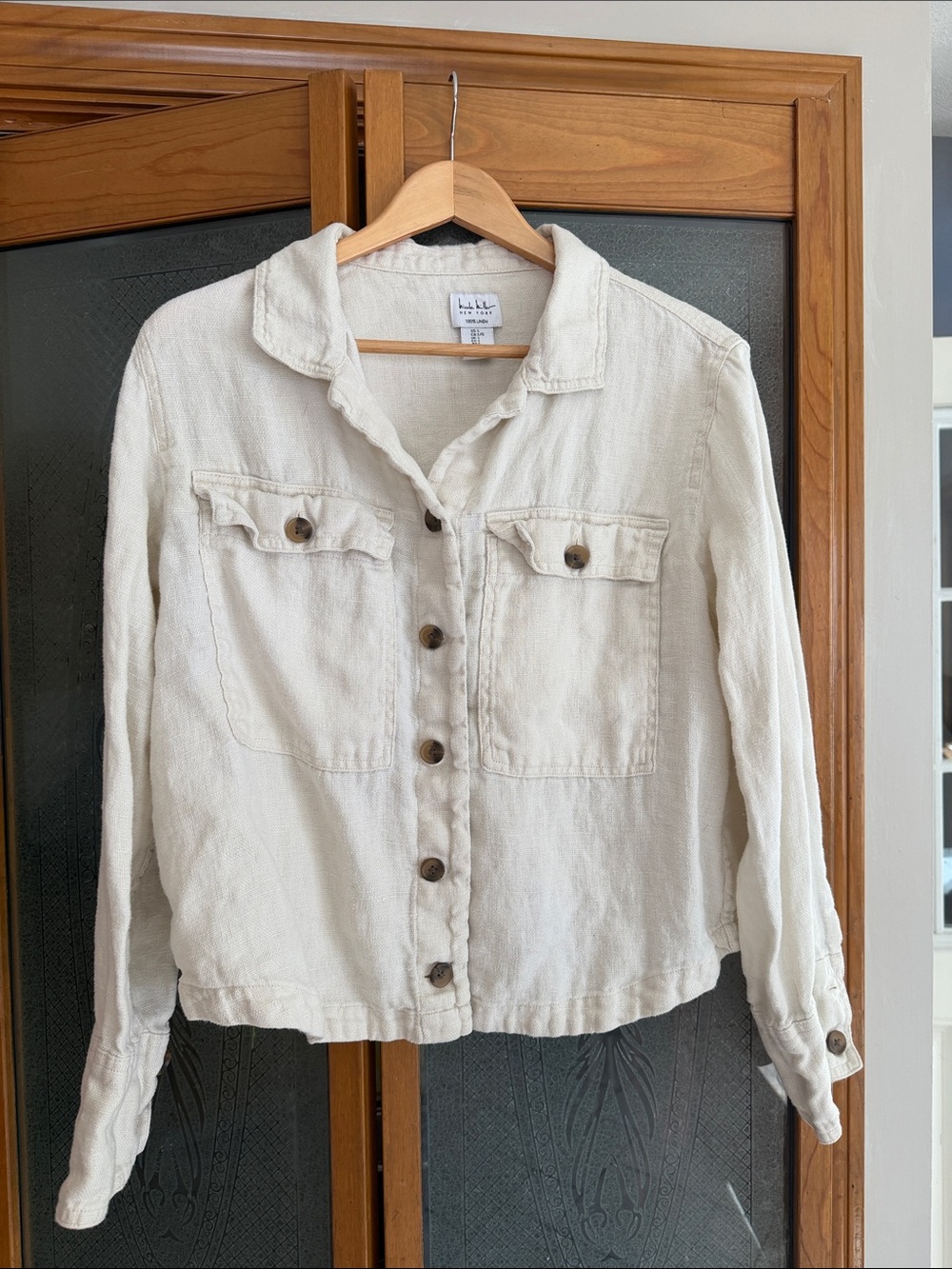 Nicole Miller 100% Linen Utility Crop Jacket Shacket Over Shirt Large